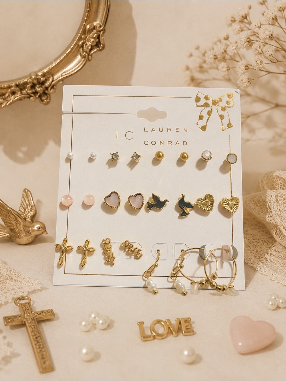 LC Lauren Conrad Gold Tone 12-Pair Faith & Grace Earring Set